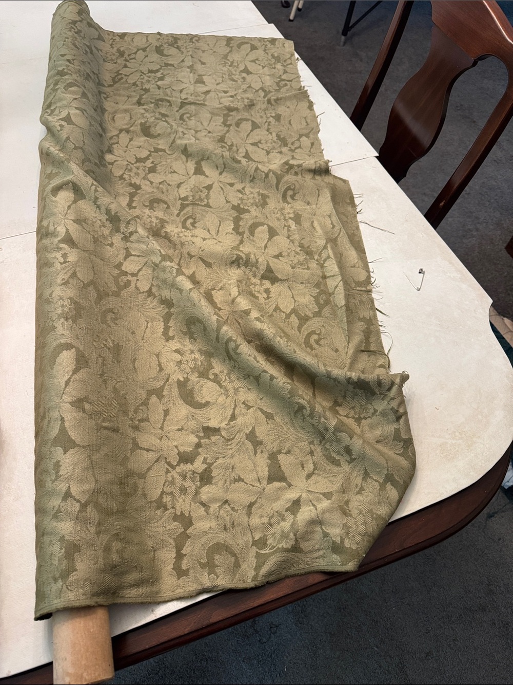 Elegant Olive Green Jacquard Fabric- Classic Floral Pattern